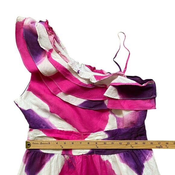 Busayo Collective Tie Dye One Shoulder Maxi Dress L  Tiered Ruffled Party Summer - Picture 8 of 12